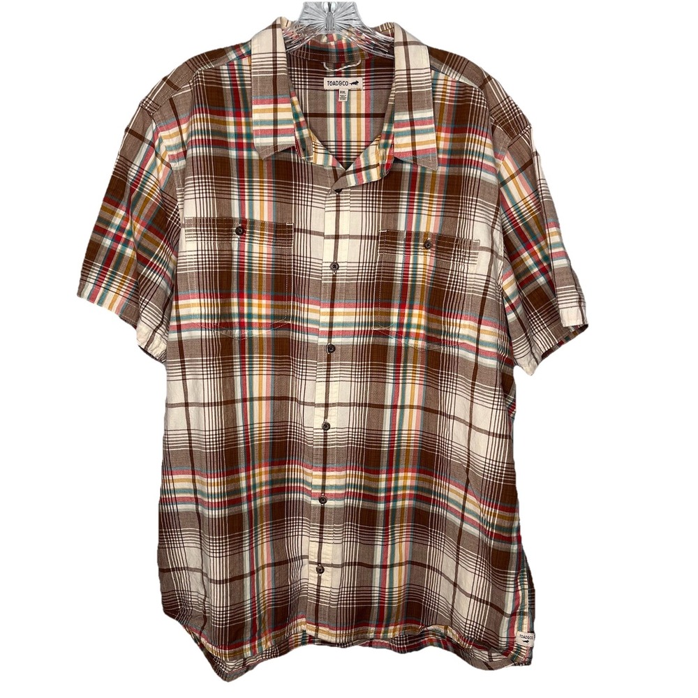 Toad & Co Mens Plaid Organic Button Up Shirt Hiking Camping Outdoor XXL Preppy